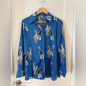 Tristan Royal Blue Giraffe-Print Button Down Shirt